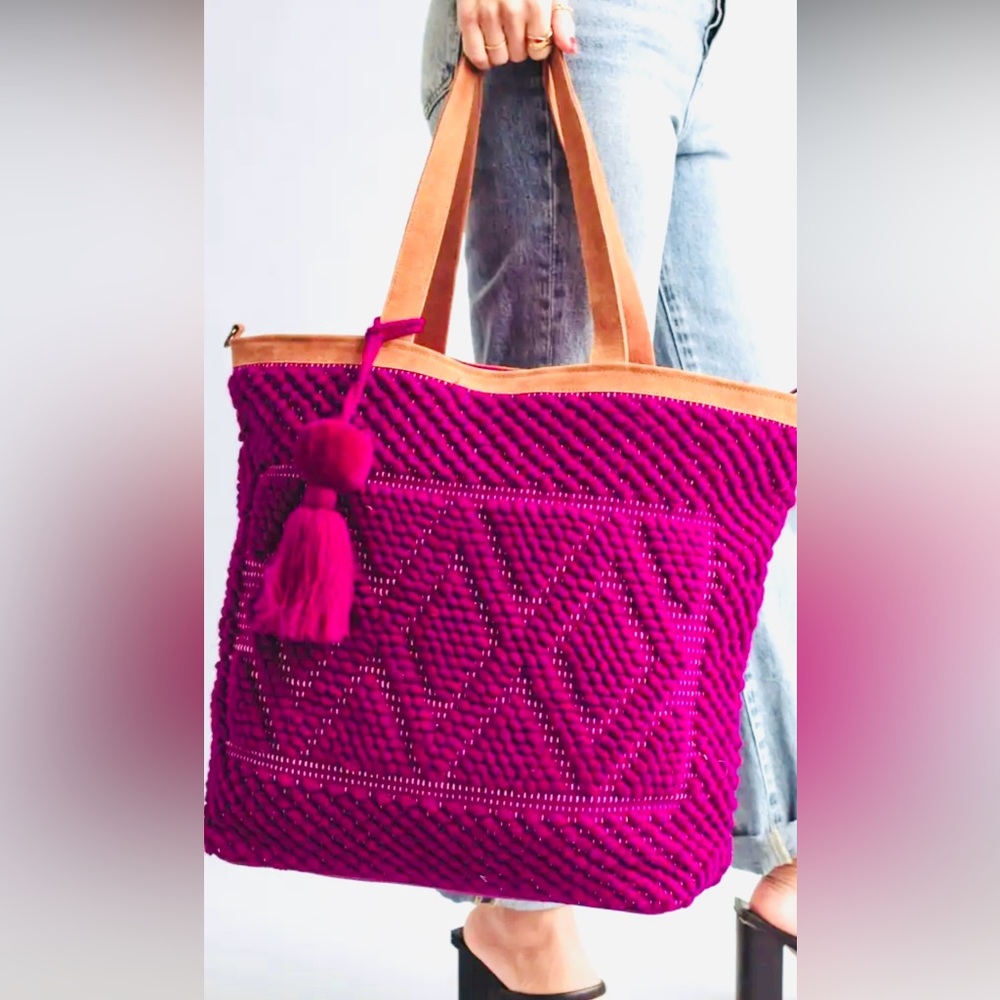 Magenta and Tan Women's Tote Bag